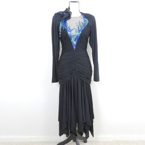 Casadei Beaded Sheer Neck OpenBack Gathered Uneven Hem SZ 4 Formal Unique Dress